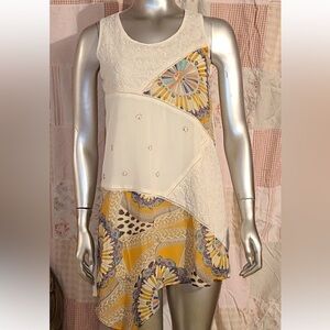 Hem & Thread boho bohemian summer dress floral chainlink orange top blouse small